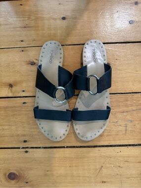 Topshop Black Slide Sandals with Silver Ring Accent